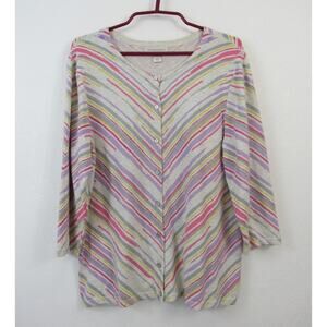 Christopher & Banks XL Pastel Multi Colored Button Front Cardigan 3/4 Sleeves
